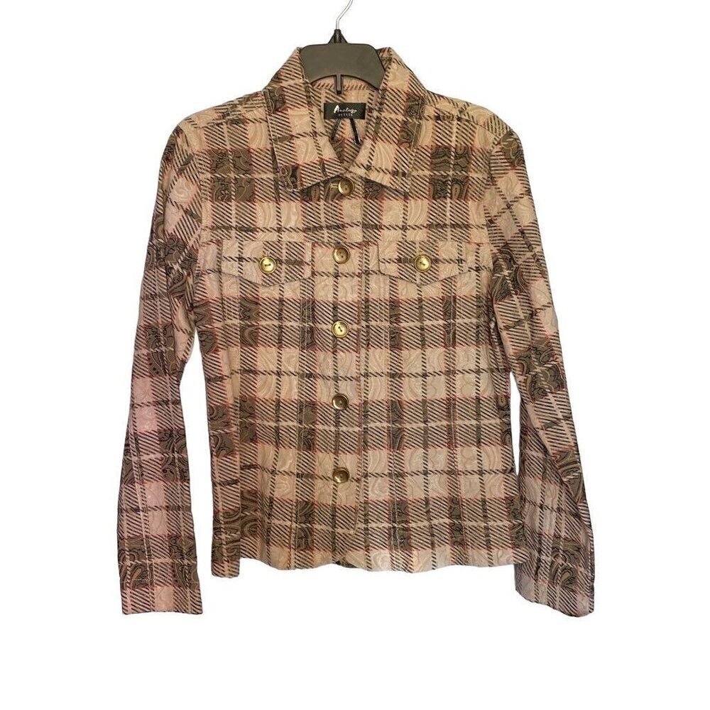 New Analogy Plaid Jacket Size PS, Button Front with Two Front Pockets, Brown Bei